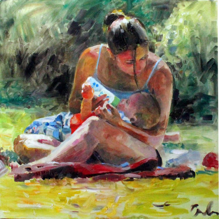 woman with baby reading